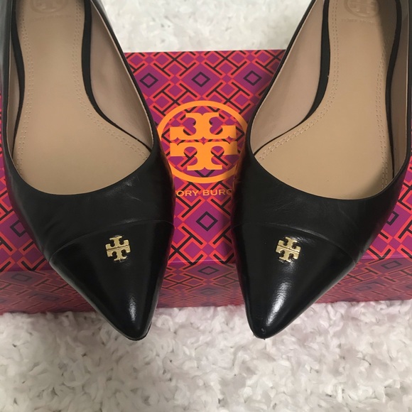 Tory Burch Shoes - Tory Burch Fairford Black Leather Flats With Box